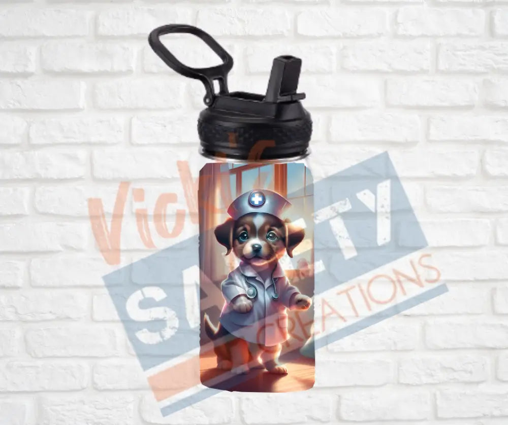 12oz. Stainless Steel Water Bottle-Puppies (asst. Health & Safety Designs) Nurse Water Bottles
