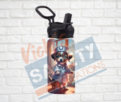 12oz. Stainless Steel Water Bottle-Puppies (asst. Health & Safety Designs) Nurse Water Bottles