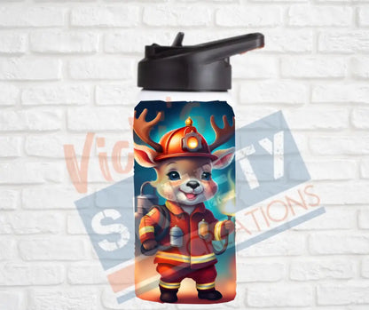 12oz. Stainless Steel Water Bottle-Reindeer (asst. Health & Safety Designs) Firefighter Water Bottles