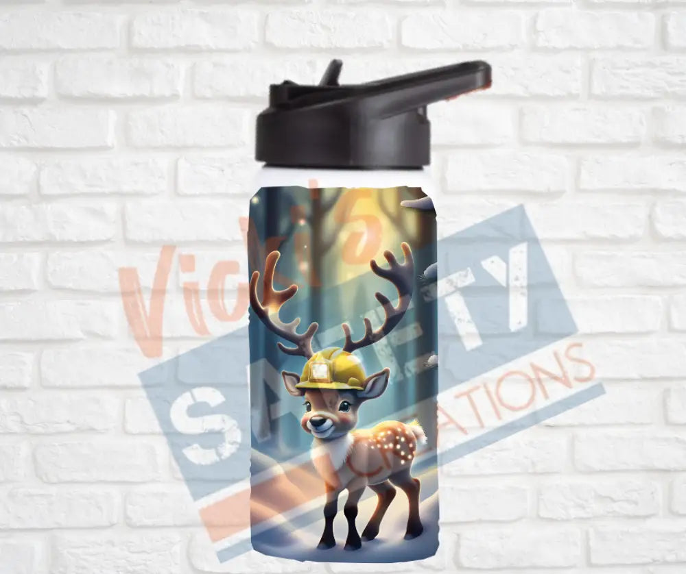 12oz. Stainless Steel Water Bottle-Reindeer (asst. Health & Safety Designs) Hard Hat Water Bottles