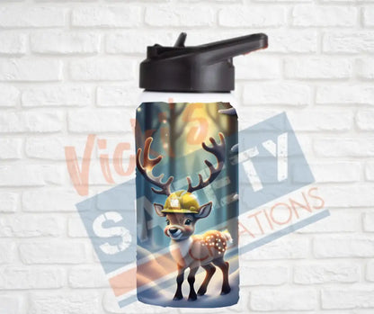 12oz. Stainless Steel Water Bottle-Reindeer (asst. Health & Safety Designs) Hard Hat Water Bottles