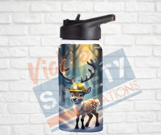 12oz. Stainless Steel Water Bottle-Reindeer (asst. Health & Safety Designs) Hard Hat Water Bottles
