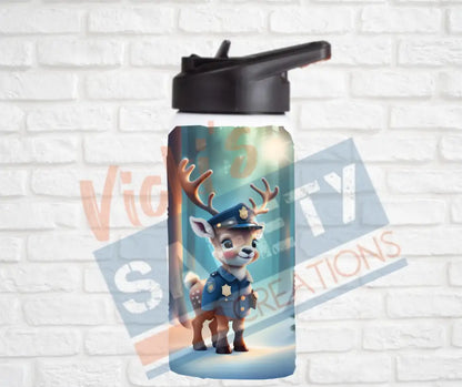 12oz. Stainless Steel Water Bottle-Reindeer (asst. Health & Safety Designs) Police Water Bottles