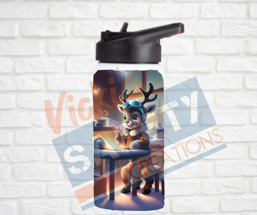 12oz. Stainless Steel Water Bottle-Reindeer (asst. Health & Safety Designs) Welder Water Bottles