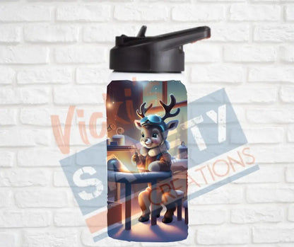 12oz. Stainless Steel Water Bottle-Reindeer (asst. Health & Safety Designs) Welder Water Bottles
