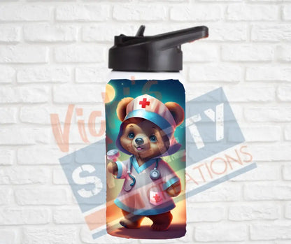 12oz. Stainless Steel Water Bottle-Teddy Bear (asst. Health & Safety Designs) Nurse Water Bottles