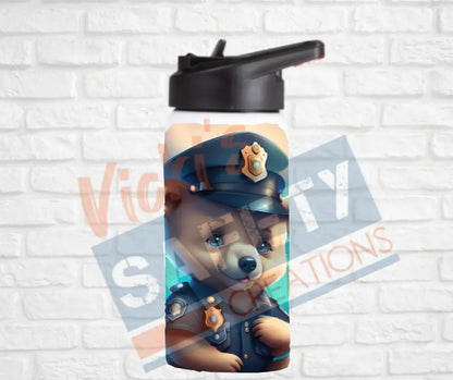 12oz. Stainless Steel Water Bottle-Teddy Bear (asst. Health & Safety Designs) Police Water Bottles