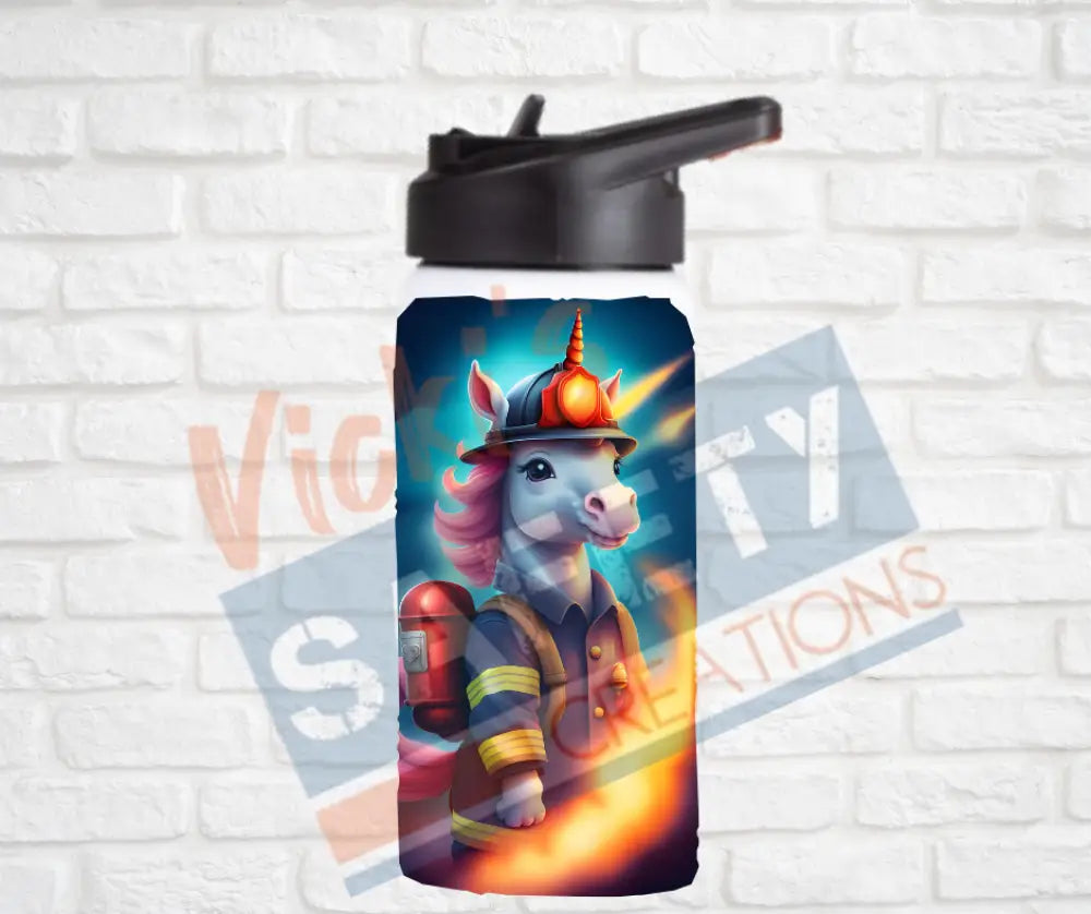 12oz. Stainless Steel Water Bottle-Unicorn (asst. Health & Safety Designs) Firefighter Water Bottles