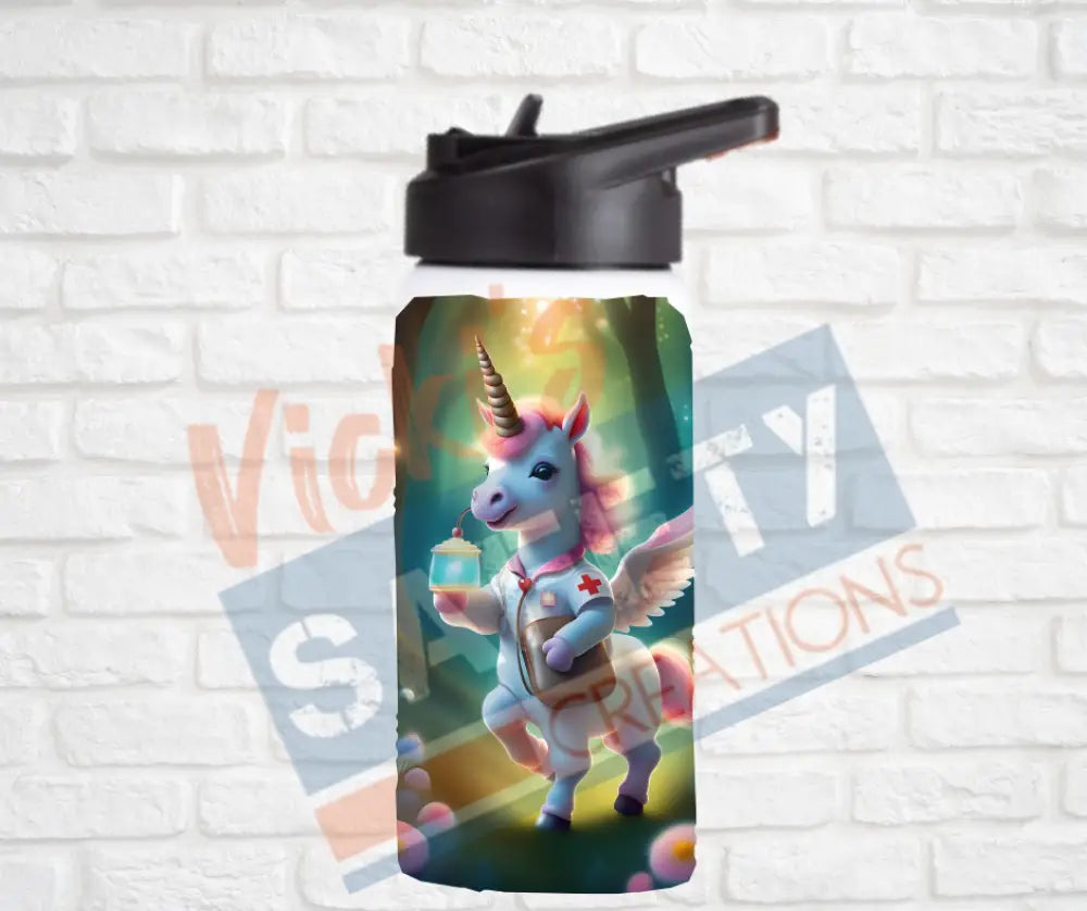12oz. Stainless Steel Water Bottle-Unicorn (asst. Health & Safety Designs) Nurse Water Bottles