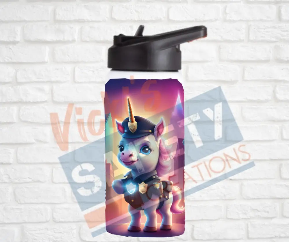 12oz. Stainless Steel Water Bottle-Unicorn (asst. Health & Safety Designs) Police Water Bottles