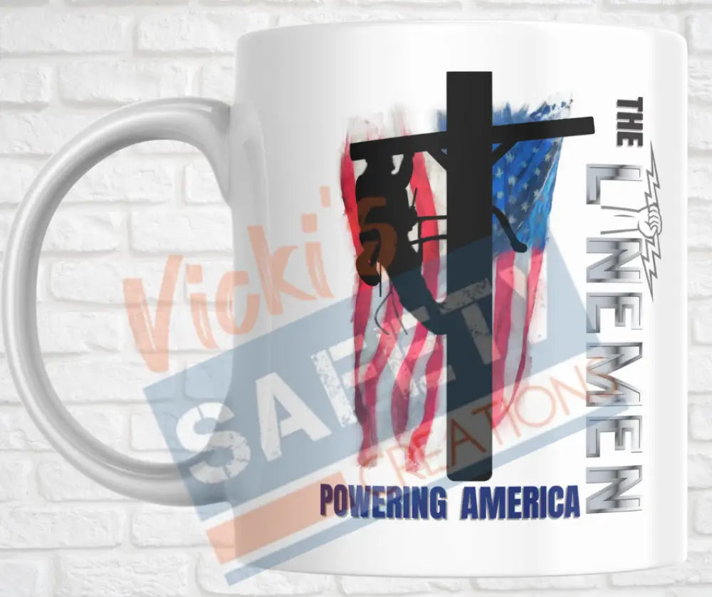 15oz. Ceramic Mug - Lineman Powering America Drinkware & Accessories