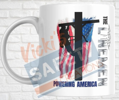 15oz. Ceramic Mug - Lineman Powering America Drinkware & Accessories