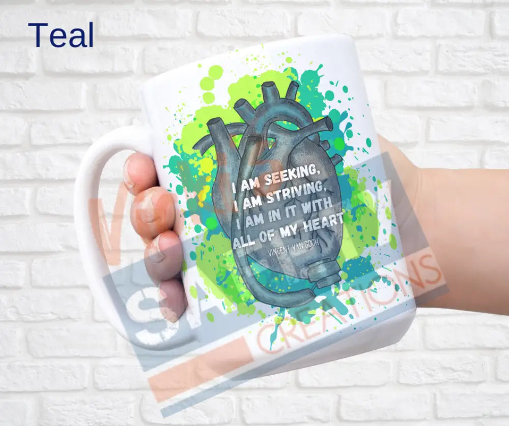 15oz. Ceramic Mug - LVAD Heart (Asst. Colors) Green Ceramic Mug