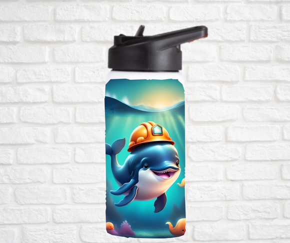 12oz. Stainless Steel Water Bottle-Dolphin (asst. Health & Safety Designs)