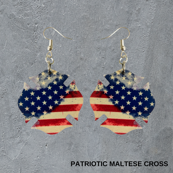 Maltese Cross-Patriotic Dangle Earrings