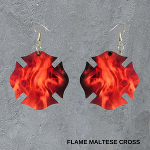 Maltese Cross-Flame Dangle Earrings