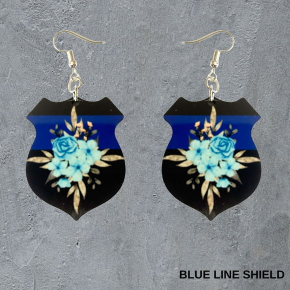 Police Shield-Blue Line Dangle Earrings