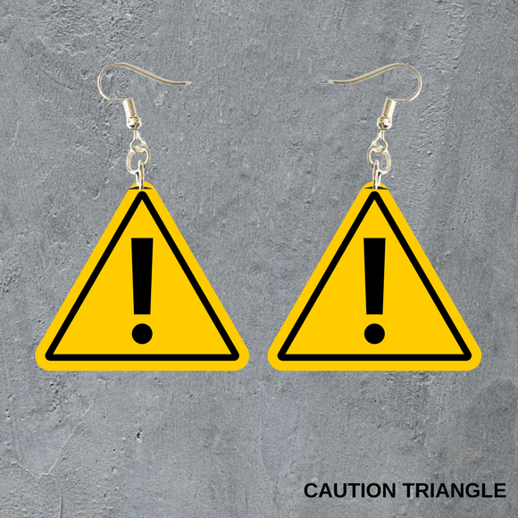 CAUTION Triangle Dangle Earrings