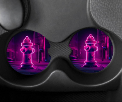 Neoprene Car Coasters (set of 2)-Neon Fire Hydrant