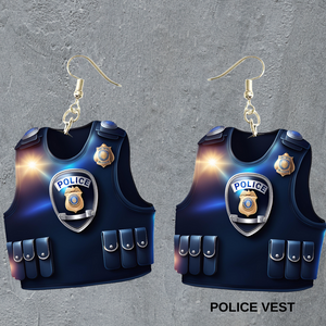 Police Shield-Police Vest Dangle Earrings