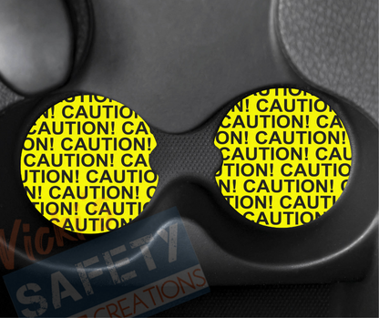 Neoprene Car Coasters (set of 2)-CAUTION Tape