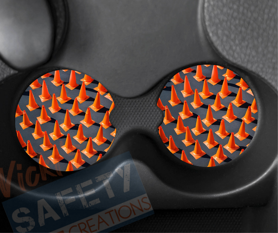 Neoprene Car Coasters (set of 2)-Safety Cones
