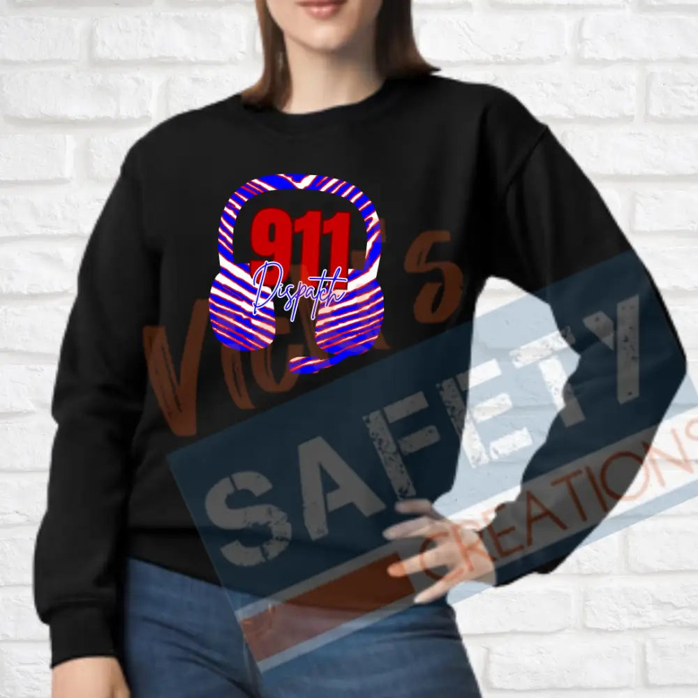 911 Dispatch Headset-Buffalo Stripes (Adult and Ladies Sizes Only) Crew Sweatshirt / ADULT-Small Adult Clothing