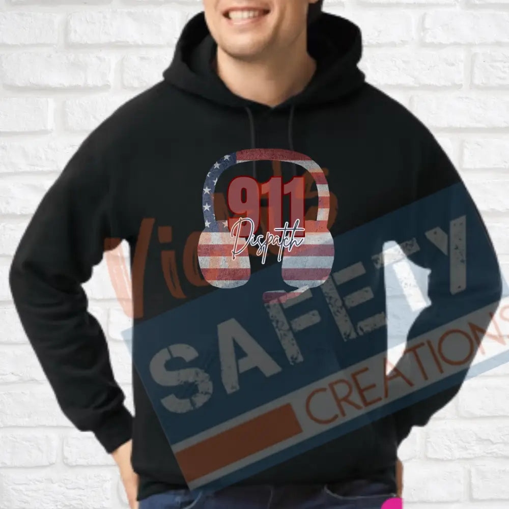 911 Dispatch Headset-Vintage Flag (Adult and Ladies Sizes Only) Hoodie / ADULT-Small Adult Clothing