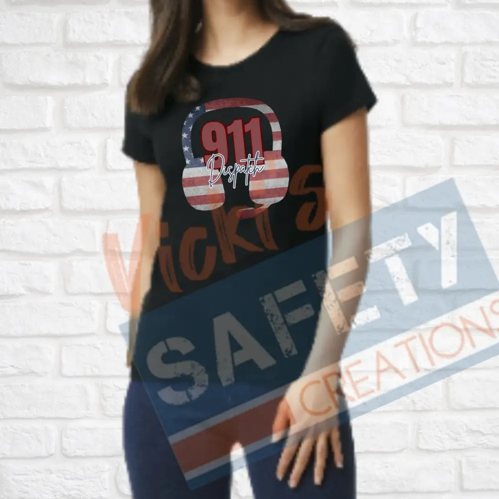 911 Dispatch Headset-Vintage Flag (Adult and Ladies Sizes Only) T-shirt / LADIES-Small Adult Clothing