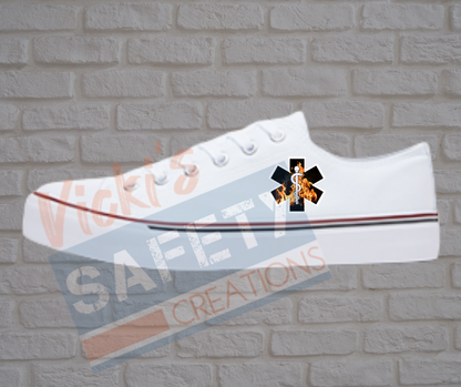 Adult low top Canvas Sneakers-Flames-Star of Life-White