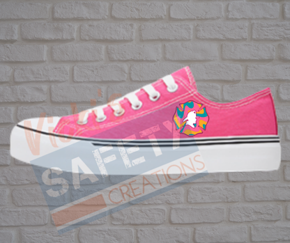 Adult low top Canvas Sneakers-Pink Retro Waves-Firefighter Emblem-Pink