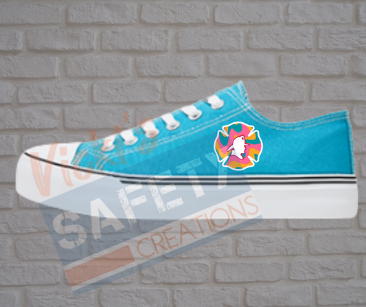 Adult low top Canvas Sneakers-Pink Retro Waves-Firefighter Emblem-Blue