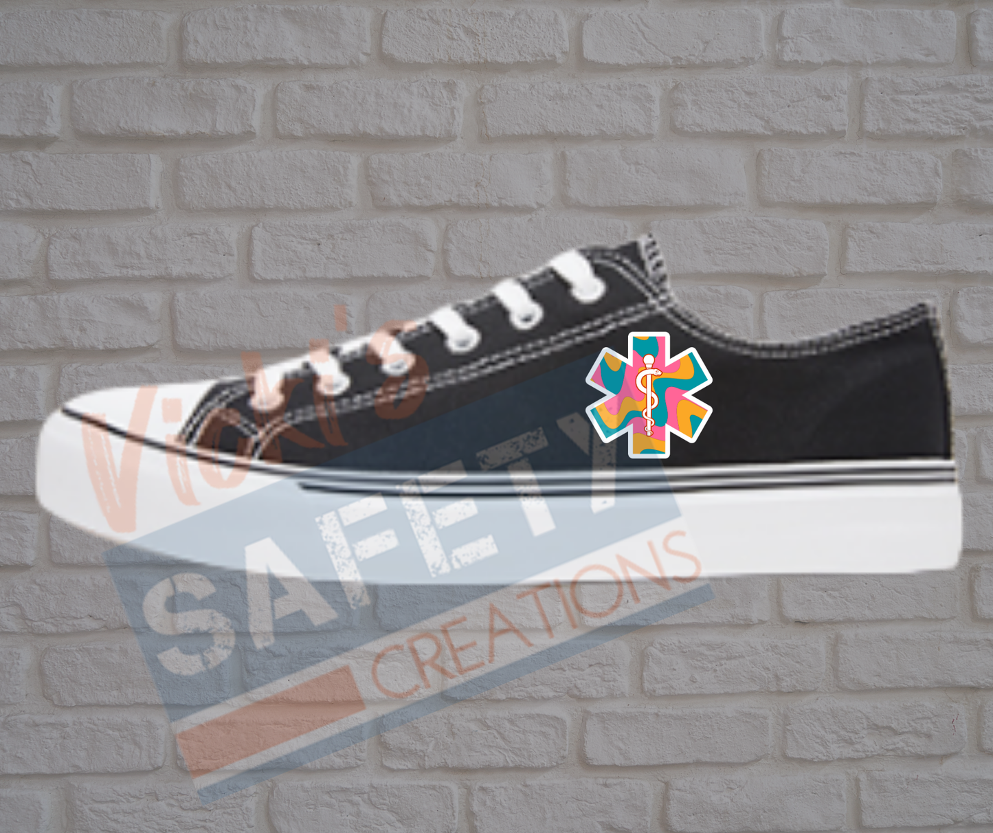 Adult low top Canvas Sneakers-Retro Waves-Star of Life-Black