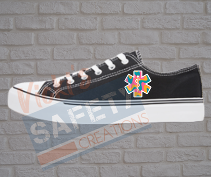 Adult low top Canvas Sneakers-Retro Waves-Star of Life-Black