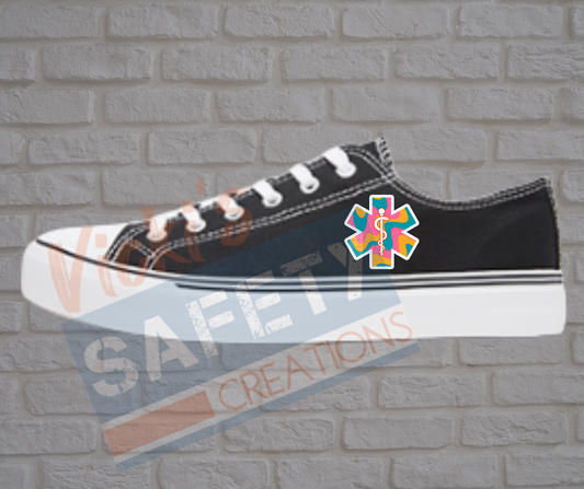 Adult low top Canvas Sneakers-Retro Waves-Star of Life-Black