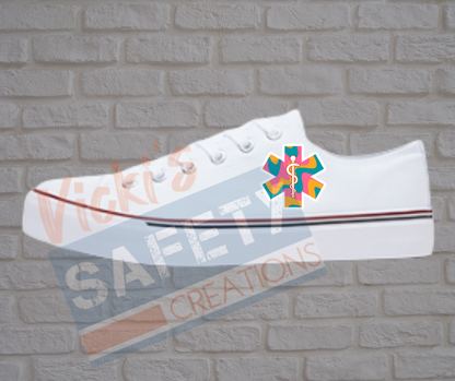 Adult low top Canvas Sneakers-Retro Waves-Star of Life-White