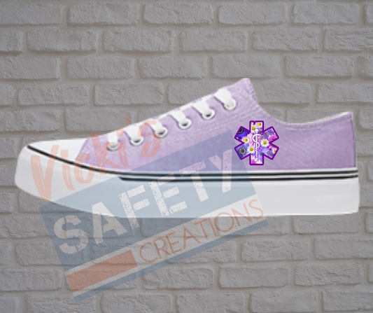 Adult low top Canvas Sneakers-Purple Flowers-Star of Life-Lavender