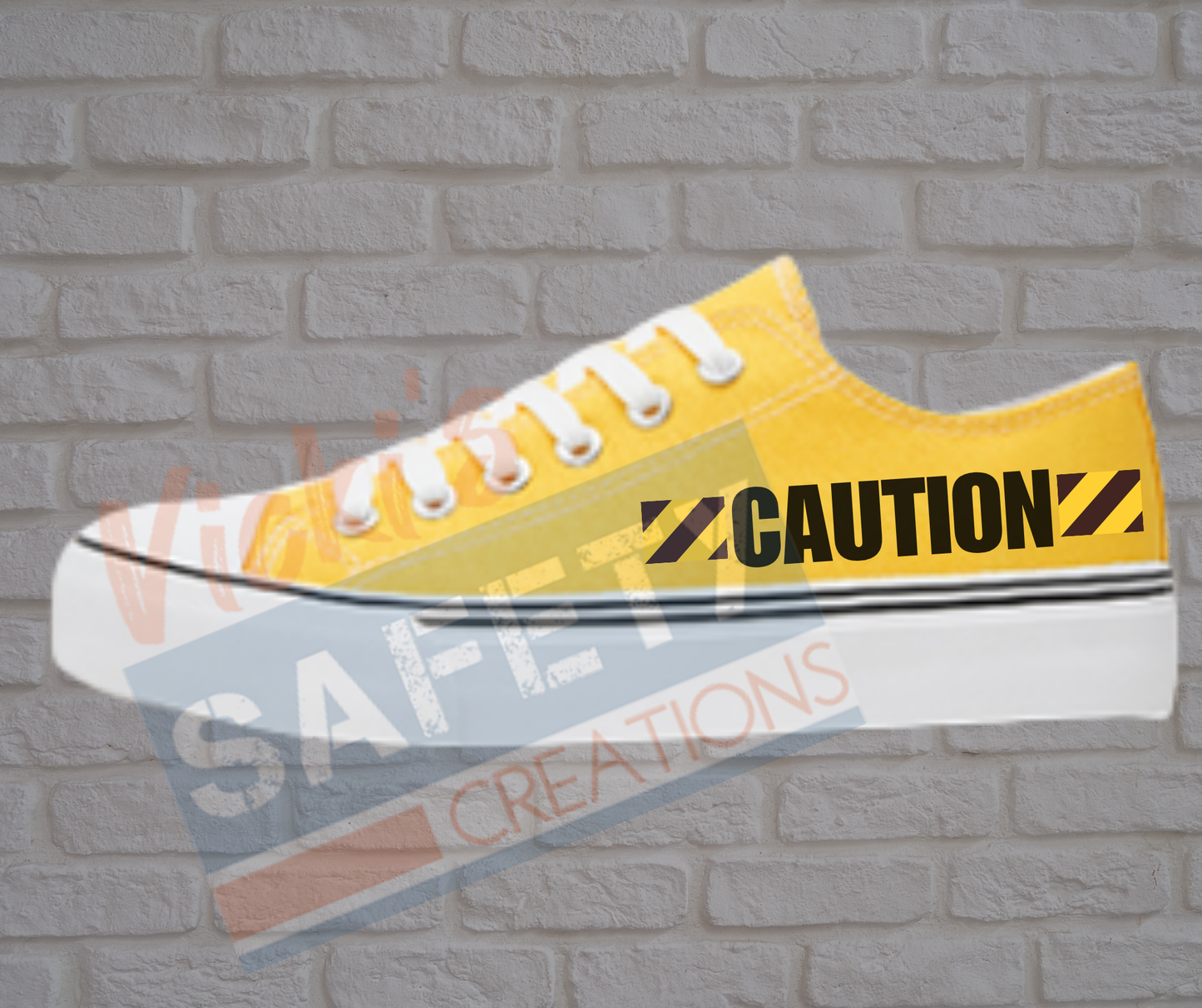 Adult low top Canvas Sneakers-CAUTION Tape