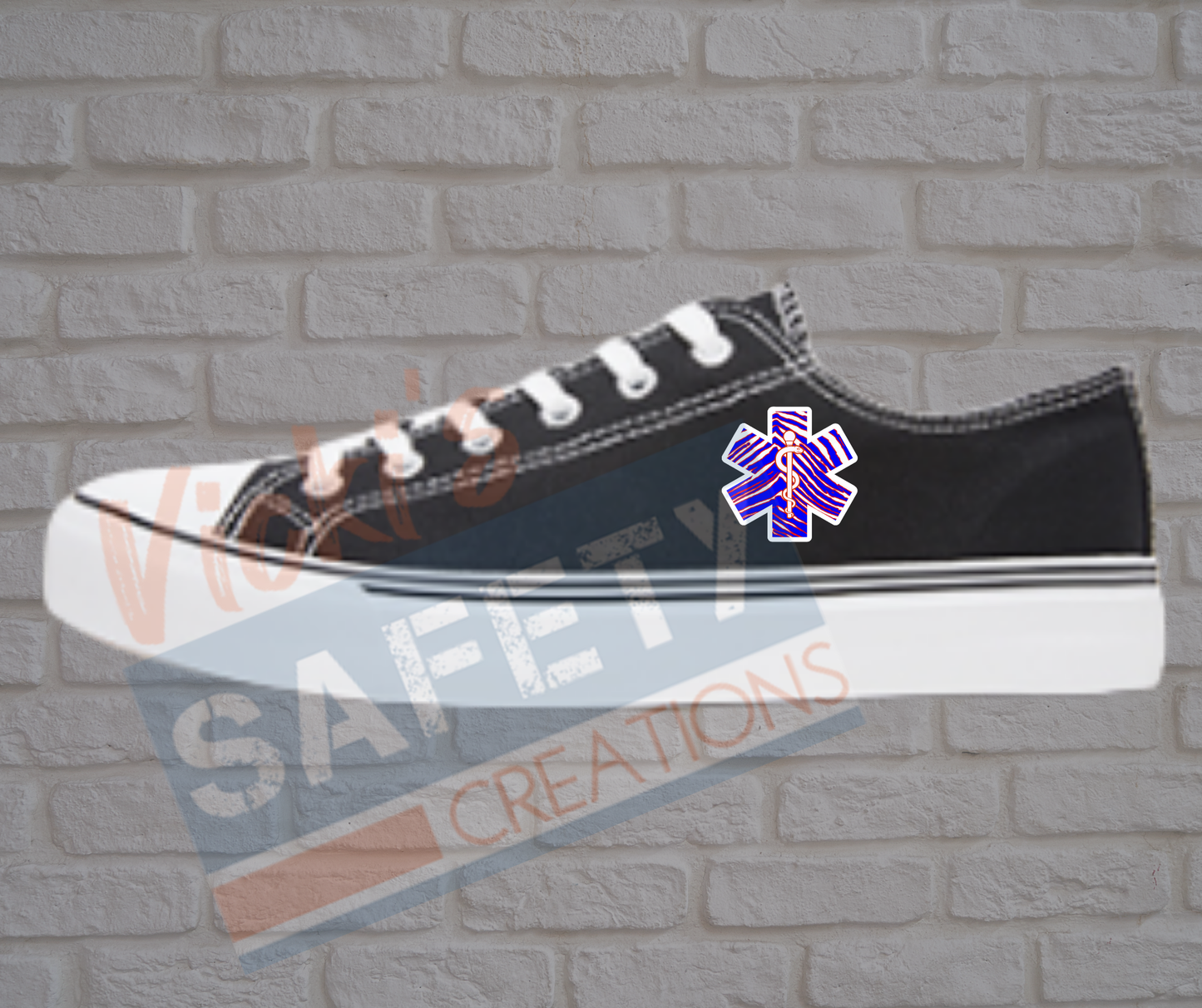 Adult low top Canvas Sneakers-R, W, B, Stripes-Star of Life-Black