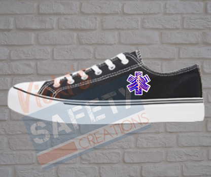 Adult low top Canvas Sneakers-R, W, B, Stripes-Star of Life-Black