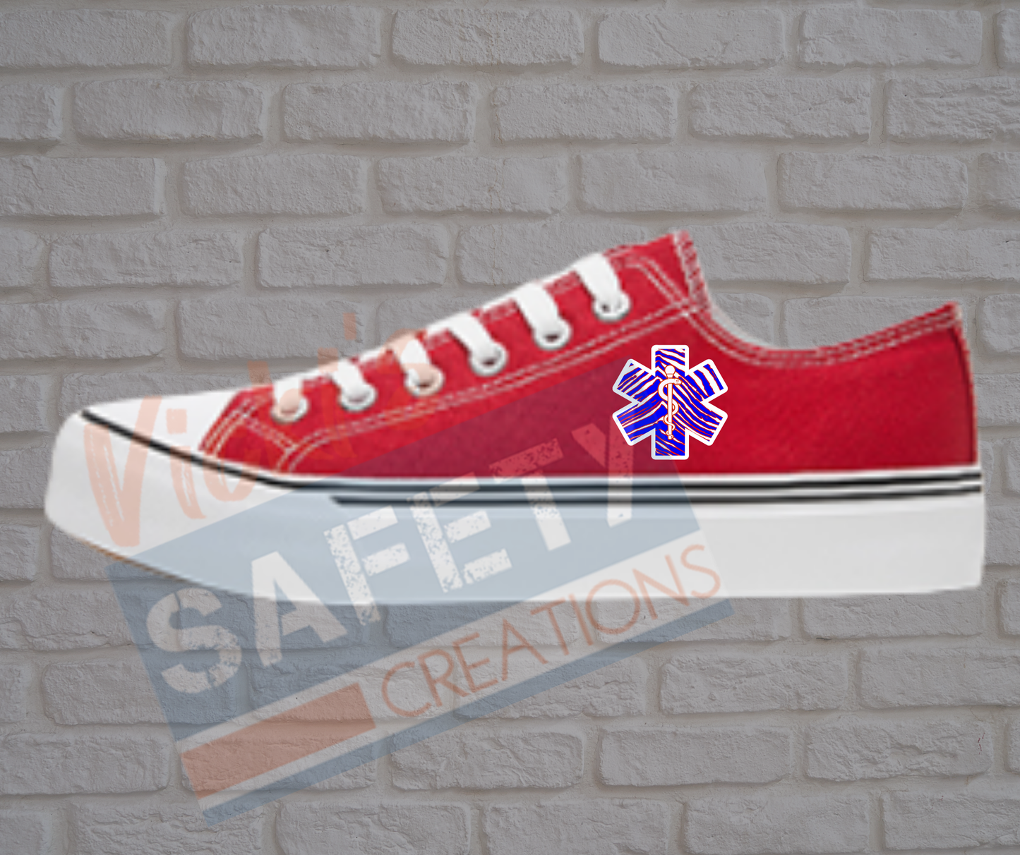 Adult low top Canvas Sneakers-R, W, B, Stripes-Star of Life-Red