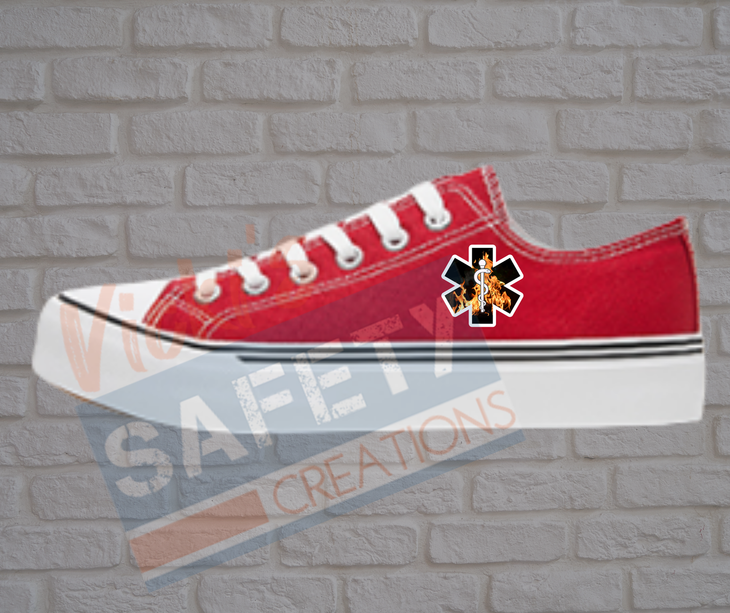 Adult low top Canvas Sneakers-Flames-Star of Life-Red