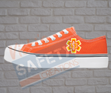 Adult low top Canvas Sneakers-Retro Flower-Star of Life-Orange