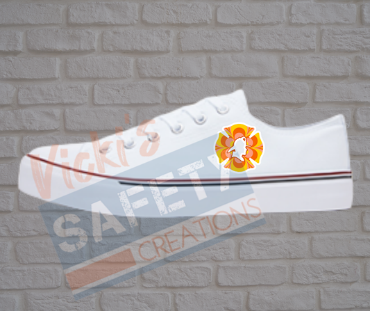 Adult low top Canvas Sneakers-Retro Flower-Firefighter Emblem-White