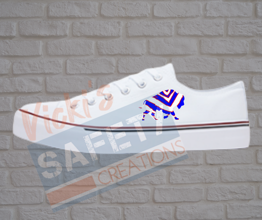 Adult low top Canvas Sneakers-Hometown Buffalo Stripes-White