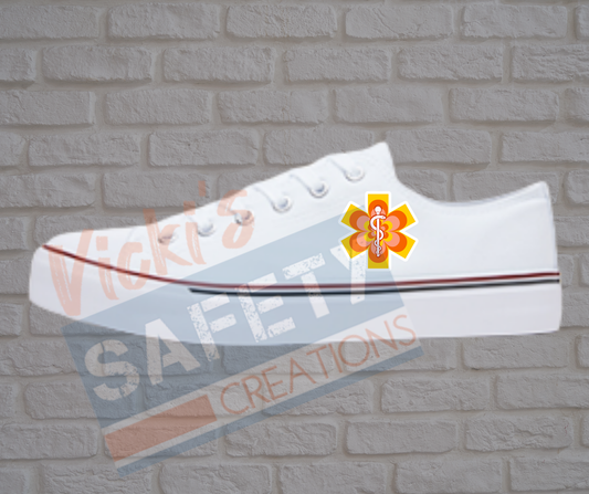 Adult low top Canvas Sneakers-Retro Flower-Star of Life-White