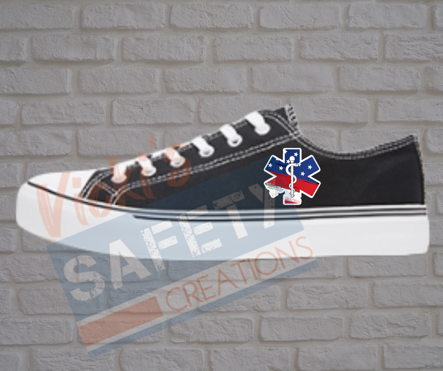 Adult low top Canvas Sneakers-USA Flag-Star of Life-Black