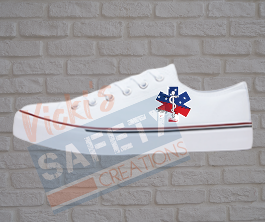 Adult low top Canvas Sneakers-USA Flag-Star of Life-White