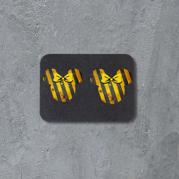 Stud Earrings - Caution Lines mouse head