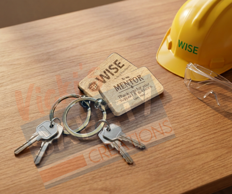 Customized Beechwood engraved keyrings - WISE